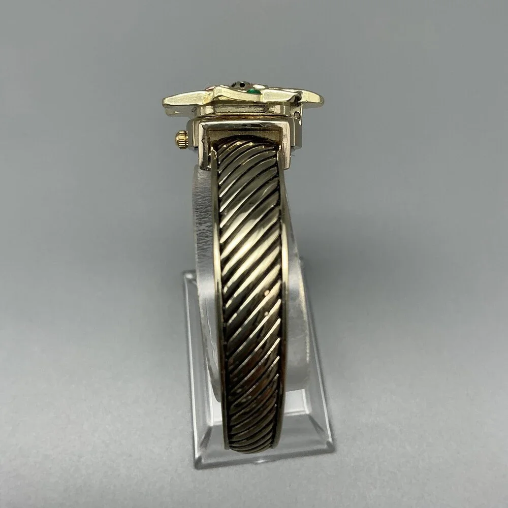 Poinsetta Hidden Dial Poinsetta Watch Women 30mm Gold Tone Open Cuff New Battery